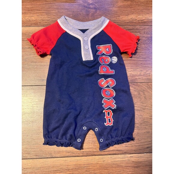 baby girls offical MLB 0-3 months romper silver red & navy blue leg snaps - Picture 1 of 4